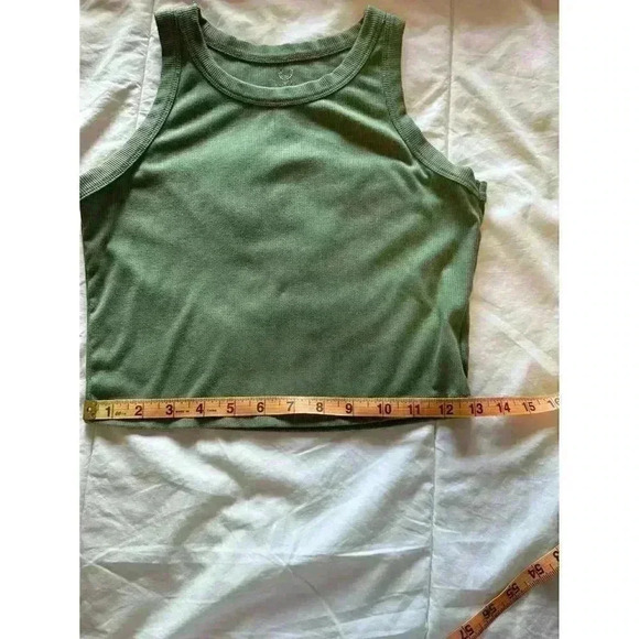 INDIGO Womans size small casual crop tank top ribbed soft green scoop neck - Picture 7 of 8